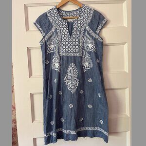 Roller Rabbit Blue and White Embroidered Summer Dress, Size XS